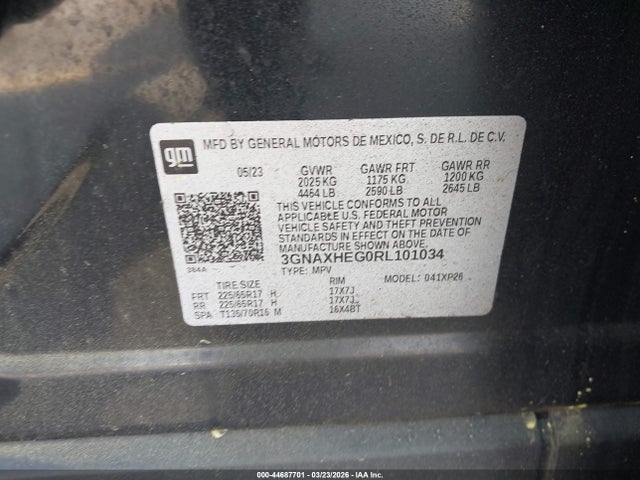 Aukcja sprzedaży 2024 Chevrolet Equinox Fwd Ls, vin: 3GNAXHEG0RL101034, numer aukcji: 44687701