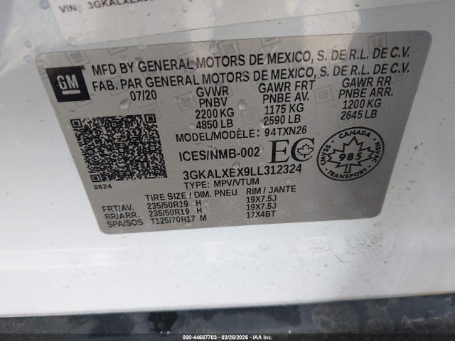 Продажа на аукционе авто 2020 Gmc Terrain Denali, vin: 3GKALXEX9LL312324, номер лота: 44687703