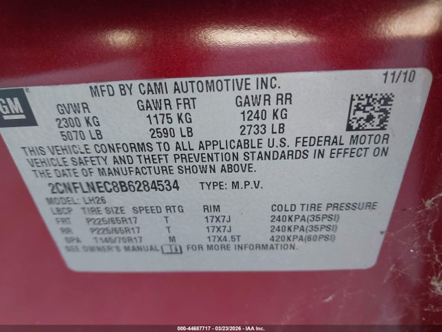 2011 CHEVROLET EQUINOX 2CNFLNEC8B6284534 Photo 8
