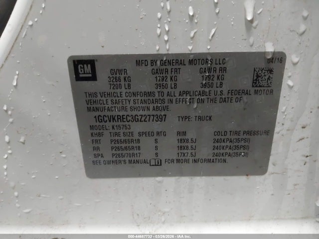 Продажа на аукционе авто 2016 Chevrolet Silverado 1500 2lt, vin: 1GCVKREC3GZ277397, номер лота: 44687732