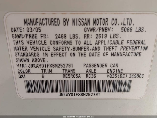 Aukcja sprzedaży 2006 Infiniti M35x, vin: JNKAY01FX6M252791, numer aukcji: 44687739