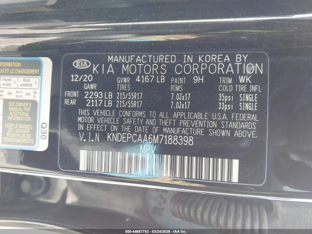 44687753 :رقم المزاد ، KNDEPCAA6M7188398 vin ، 2021 Kia Seltos Lx مزاد بيع