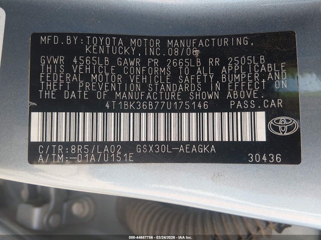 Продаж на аукціоні авто 2007 Toyota Avalon Xls, vin: 4T1BK36B77U175146, номер лоту: 44687756
