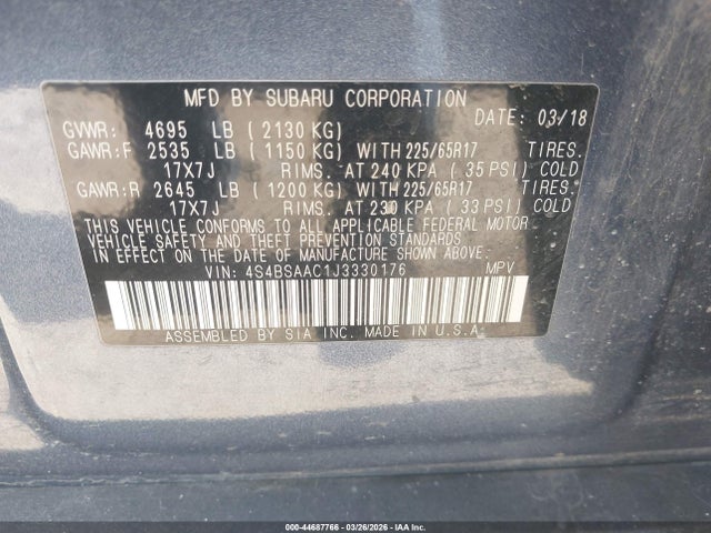 4S4BSAAC1J3330176 Subaru Outback 2.5i