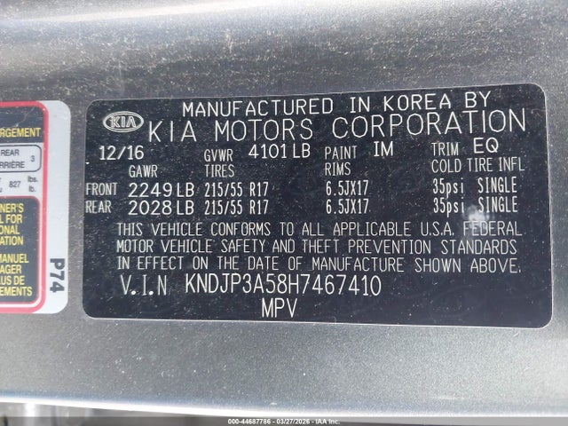 KIA SOUL + 2017 KNDJP3A58H7467410 Image 9
