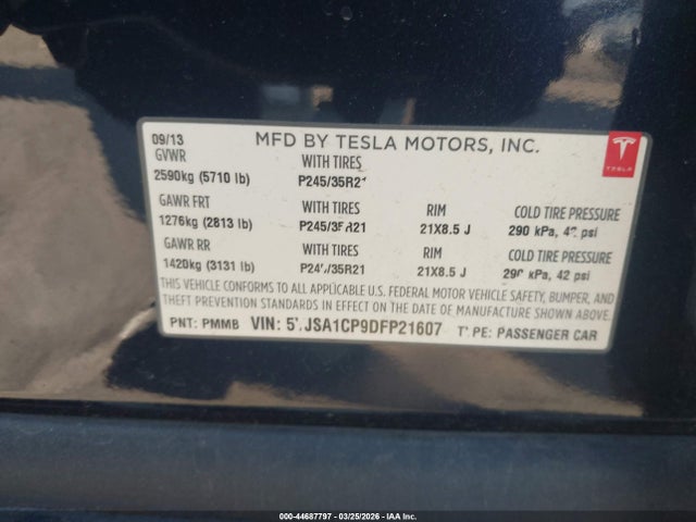 2013 TESLA MODEL S 5YJSA1CP9DFP21607 Photo 8