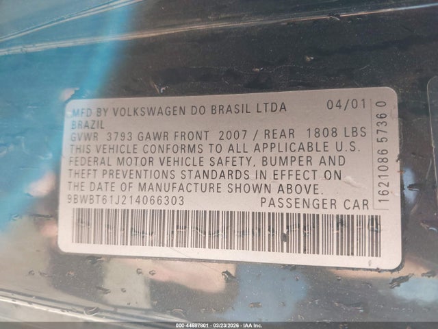 Aukcja sprzedaży 2001 Volkswagen Golf Gl, vin: 9BWBT61J214066303, numer aukcji: 44687801