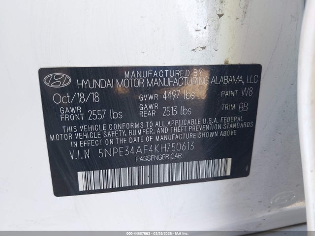 Hyundai SONATA SEL 2019 5NPE34AF4KH750613 Image 9