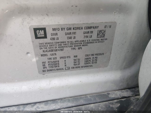Продаж на аукціоні авто 2016 Buick Encore, vin: KL4CJASB1GB747887, номер лоту: 44687872
