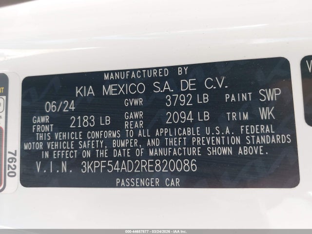 Продаж на аукціоні авто 2024 Kia Forte Gt-line, vin: 3KPF54AD2RE820086, номер лоту: 44687877