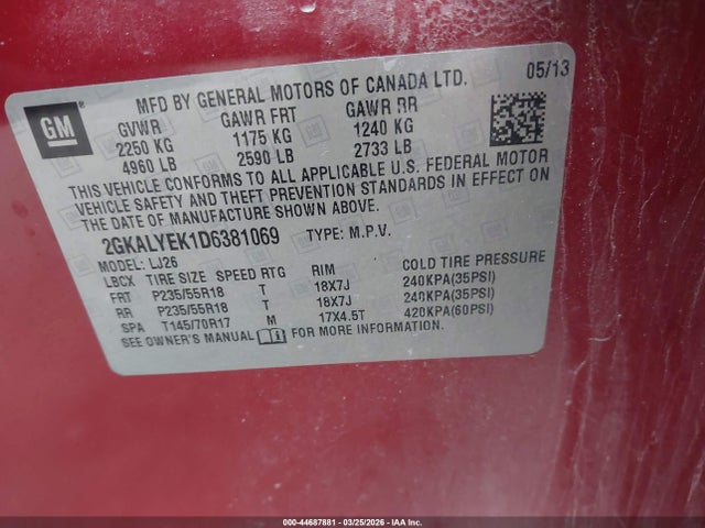 Aukcja sprzedaży 2013 Gmc Terrain Denali, vin: 2GKALYEK1D6381069, numer aukcji: 44687881
