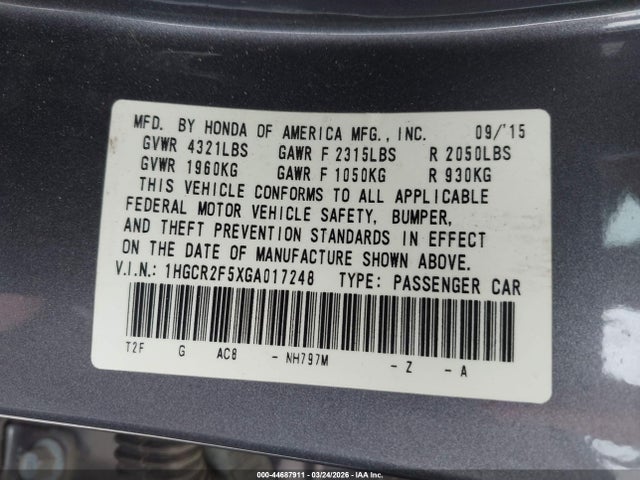 1HGCR2F5XGA017248 Honda Accord Sport