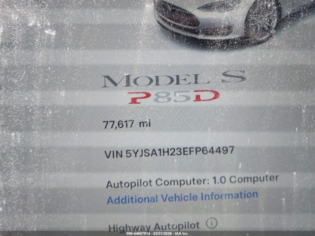 Aukcja sprzedaży 2014 Tesla Model S P85d, vin: 5YJSA1H23EFP64497, numer aukcji: 44687914