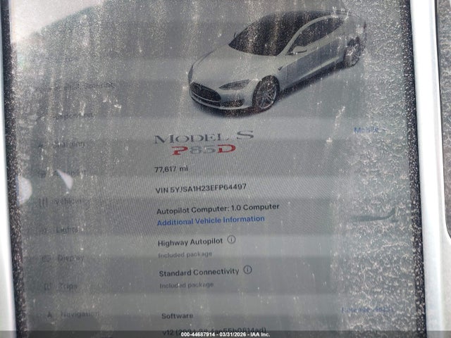 Aukcja sprzedaży 2014 Tesla Model S P85d, vin: 5YJSA1H23EFP64497, numer aukcji: 44687914