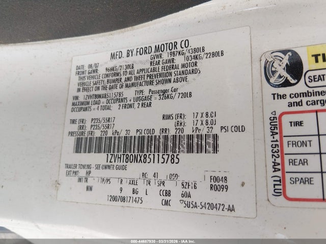 2008 FORD MUSTANG 1ZVHT80NX85115785 Photo 8