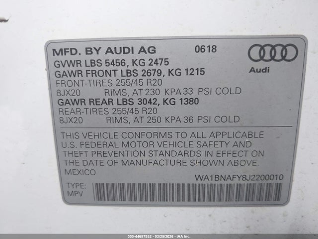 2018 AUDI Q5 WA1BNAFY8J2200010 Photo 8