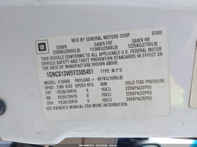 2000 CHEVROLET BLAZER 1GNCS13W5Y2305451 Photo 8