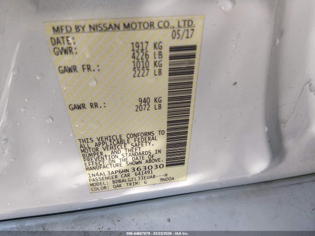 1N4AL3AP6HN363030 Nissan Altima 2.5 S