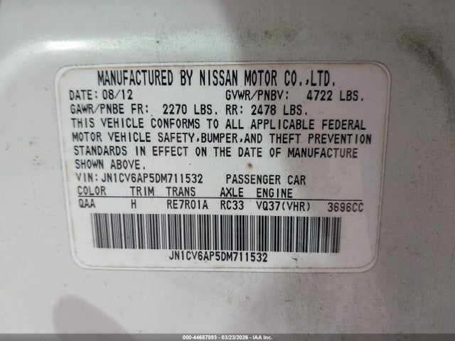 2013 Infiniti G37 Journey მანქანა იყიდება აუქციონზე, vin: JN1CV6AP5DM711532, აუქციონის ნომერი: 44687993