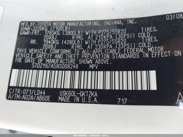 Продаж на аукціоні авто 2008 Toyota Sequoia Platinum 5.7l V8, vin: 5TDZY67A58S008248, номер лоту: 44688052