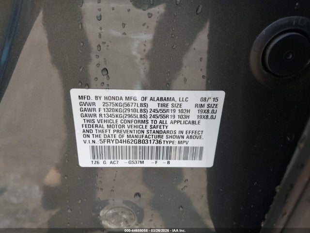 Aukcja sprzedaży 2016 Acura Mdx, vin: 5FRYD4H62GB031736, numer aukcji: 44688058