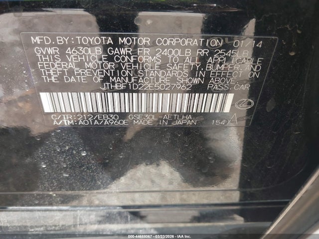 Продажа на аукционе авто 2014 Lexus Is 250, vin: JTHBF1D22E5027962, номер лота: 44688067