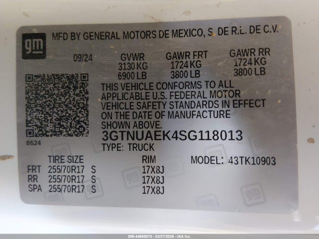 3GTNUAEK4SG118013 GMC Sierra 1500 4wd Long Box Pro