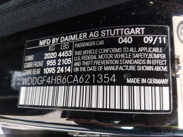 Aukcja sprzedaży 2012 Mercedes-benz C 250 Luxury/sport, vin: WDDGF4HB6CA621354, numer aukcji: 44688095