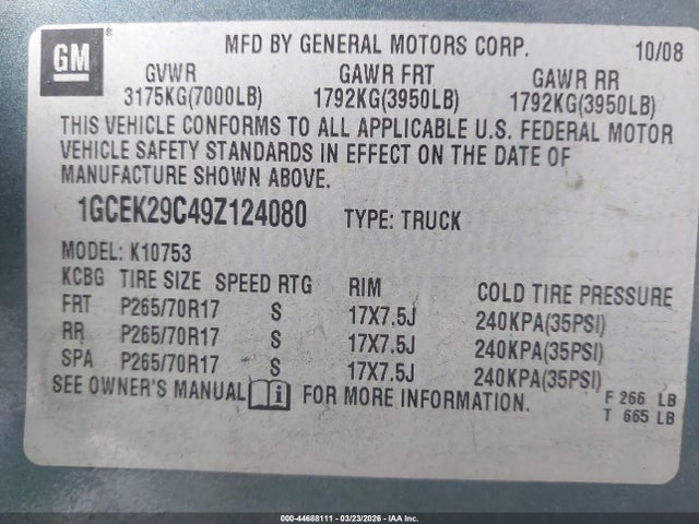 2009 CHEVROLET SILVERADO 1500 1GCEK29C49Z124080 Photo 8
