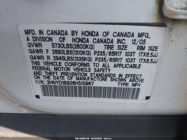 2006 ACURA MDX 2HNYD18926H515967 Photo 8