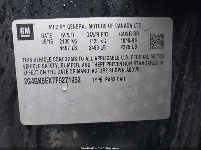 2015 Buick Regal Turbo მანქანა იყიდება აუქციონზე, vin: 2G4GK5EX7F9271952, აუქციონის ნომერი: 44688171