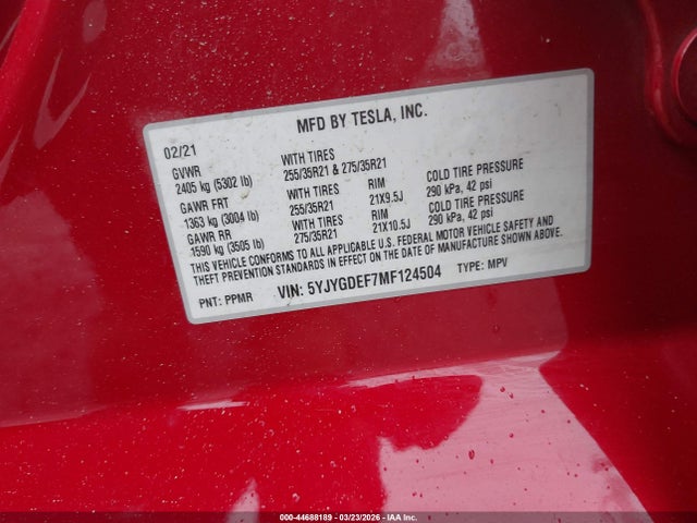 5YJYGDEF7MF124504 Tesla Model Y Performance Dual Motor All-wheel Drive