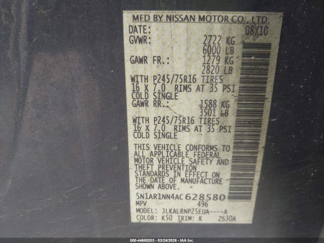 2010 NISSAN PATHFINDER 5N1AR1NN4AC628580 Photo 8