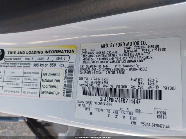 2015 FORD FUSION 3FA6P0G74FR214447 Photo 8
