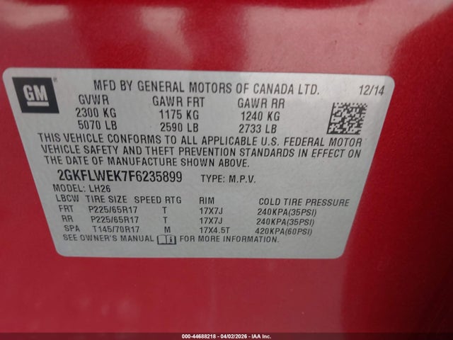 Продажа на аукционе авто 2015 Gmc Terrain Sle-2, vin: 2GKFLWEK7F6235899, номер лота: 44688218