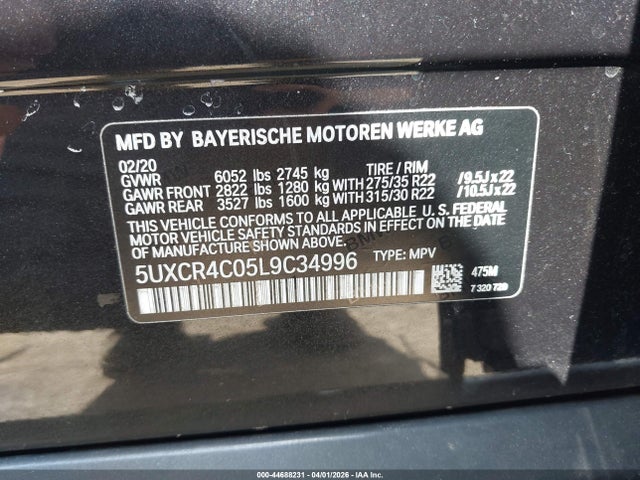 44688231 :رقم المزاد ، 5UXCR4C05L9C34996 vin ، 2020 Bmw X5 Sdrive40i مزاد بيع