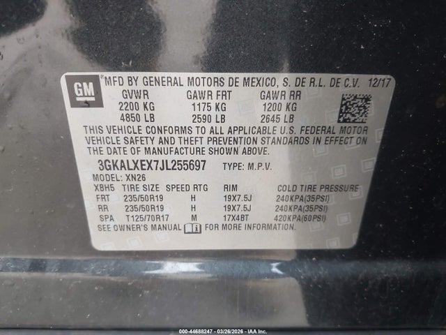 44688247 :رقم المزاد ، 3GKALXEX7JL255697 vin ، 2018 Gmc Terrain Denali مزاد بيع