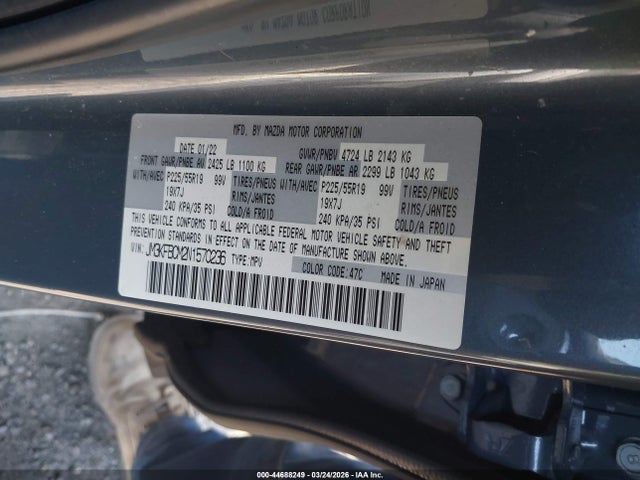 44688249 :رقم المزاد ، JM3KFBCM2N1570236 vin ، 2022 Mazda Cx-5 2.5 S Carbon Edition مزاد بيع