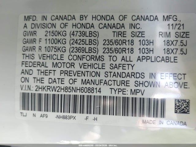 2022 HONDA CR-V 2HKRW2H85NH608814 Photo 8