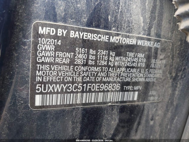 Aukcja sprzedaży 2015 Bmw X3 Xdrive28d, vin: 5UXWY3C51F0E96836, numer aukcji: 44688268