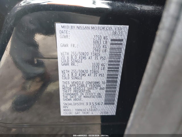 Auction sale of the 2026 Infiniti Qx60 Luxe Awd, vin: 5N1AL1FS3TC335567, lot number: 44688283
