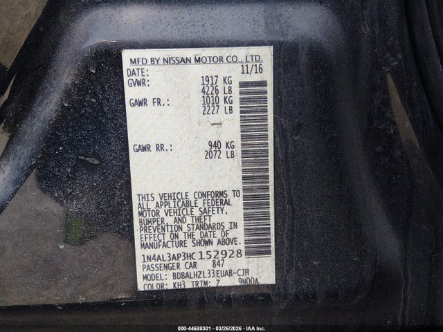 44688301 :رقم المزاد ، 1N4AL3AP3HC152928 vin ، 2017 Nissan Altima 2.5 Sr مزاد بيع