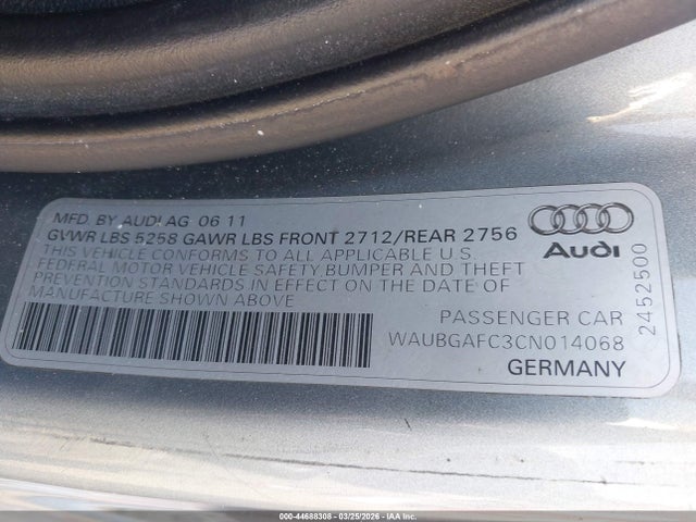 2012 Audi A6 3.0 Premium მანქანა იყიდება აუქციონზე, vin: WAUBGAFC3CN014068, აუქციონის ნომერი: 44688308
