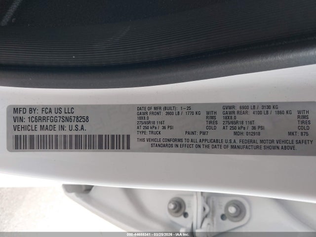 Продаж на аукціоні авто 2025 Ram 1500 Tradesman  4x4 5'7 Box, vin: 1C6RRFGG7SN678258, номер лоту: 44688341