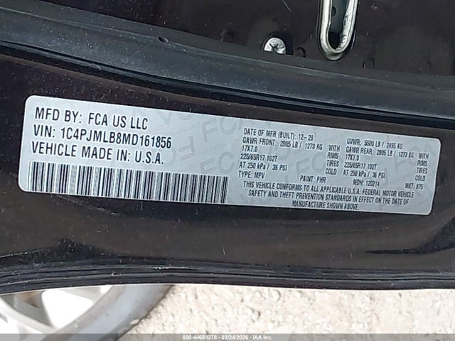 Продаж на аукціоні авто 2021 Jeep Cherokee Latitude Plus 4x4, vin: 1C4PJMLB8MD161856, номер лоту: 44688378