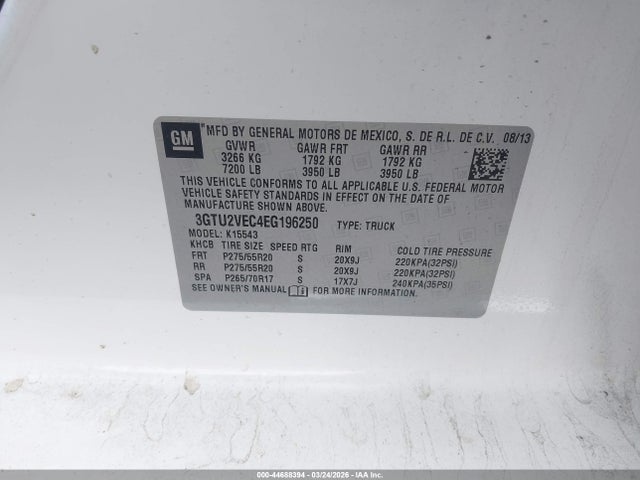 44688394 :رقم المزاد ، 3GTU2VEC4EG196250 vin ، 2014 Gmc Sierra 1500 Slt مزاد بيع