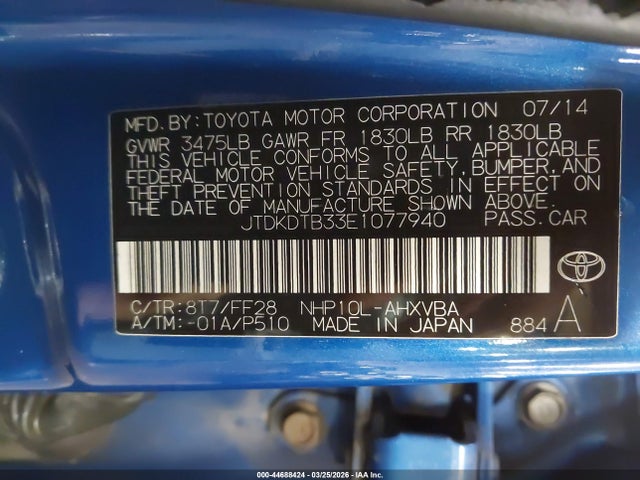 Auction sale of the 2014 Toyota Prius C Two, vin: JTDKDTB33E1077940, lot number: 44688424