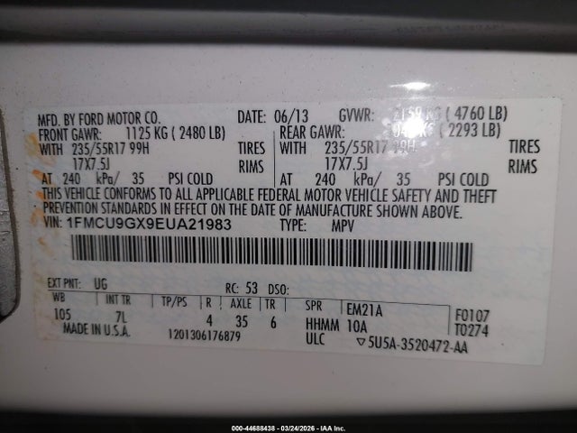 Продаж на аукціоні авто 2014 Ford Escape Se, vin: 1FMCU9GX9EUA21983, номер лоту: 44688438