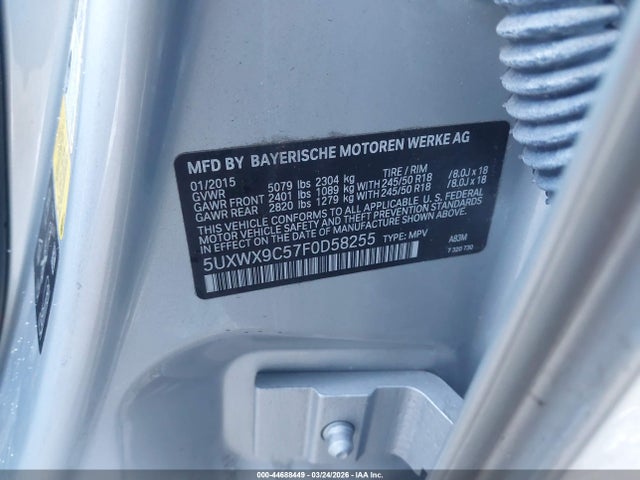 44688449 :رقم المزاد ، 5UXWX9C57F0D58255 vin ، 2015 Bmw X3 Xdrive28i مزاد بيع