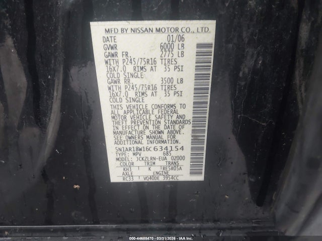 2006 NISSAN PATHFINDER 5N1AR18W16C634154 Photo 8